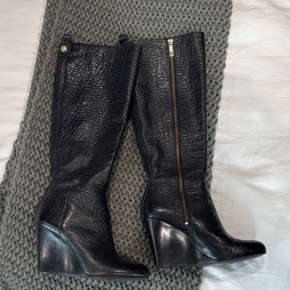 Tory Burch Black Wedge Knee-High Boots